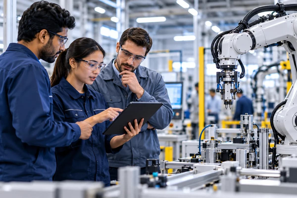 Engineer integrating a collaborative robot on a production line