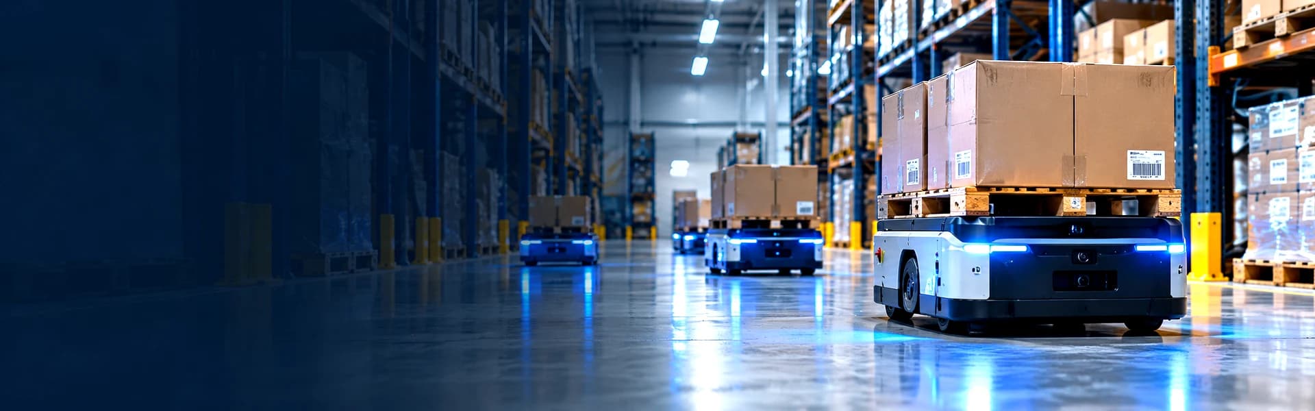 Autonomous mobile robots moving goods in a warehouse